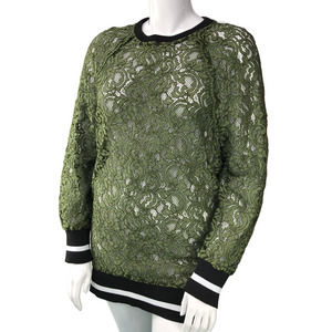 Zara Olive Green Lace Sweatshirt with Black Trim